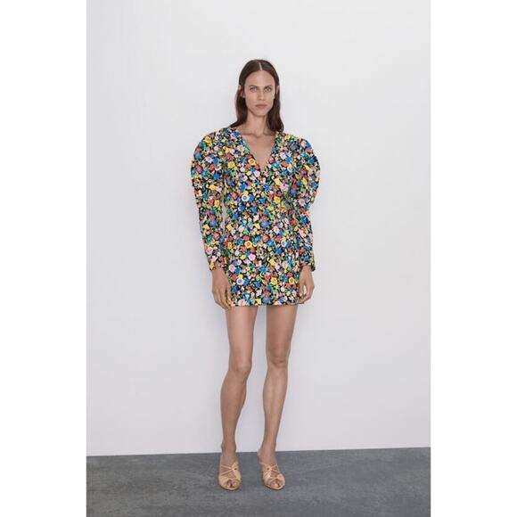 Zara Floral Print Mini Dress with Puffed Sleeves - Picture 5 of 5